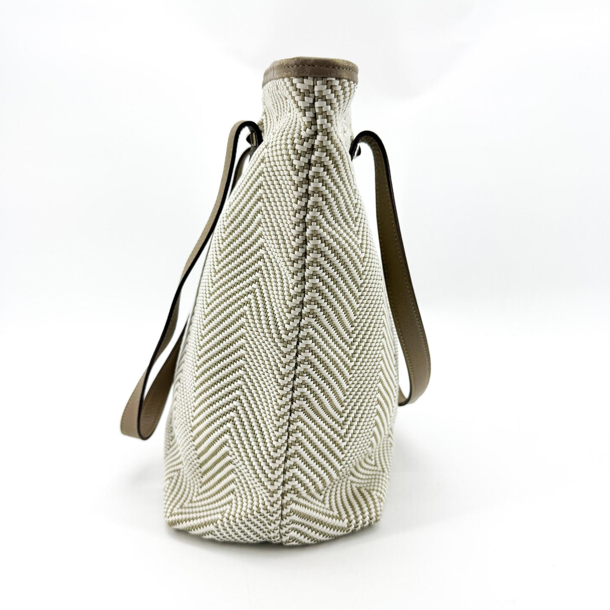 Hermes Chennai Woven Leather and Canvas, White, Canvas, Tote Bag