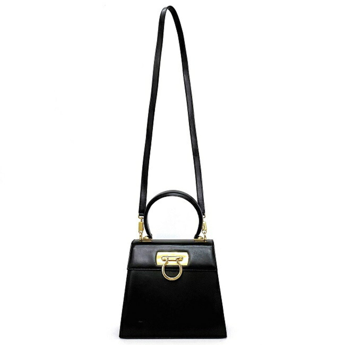 Salvatore Ferragamo Gancini, Black, Leather, handbag