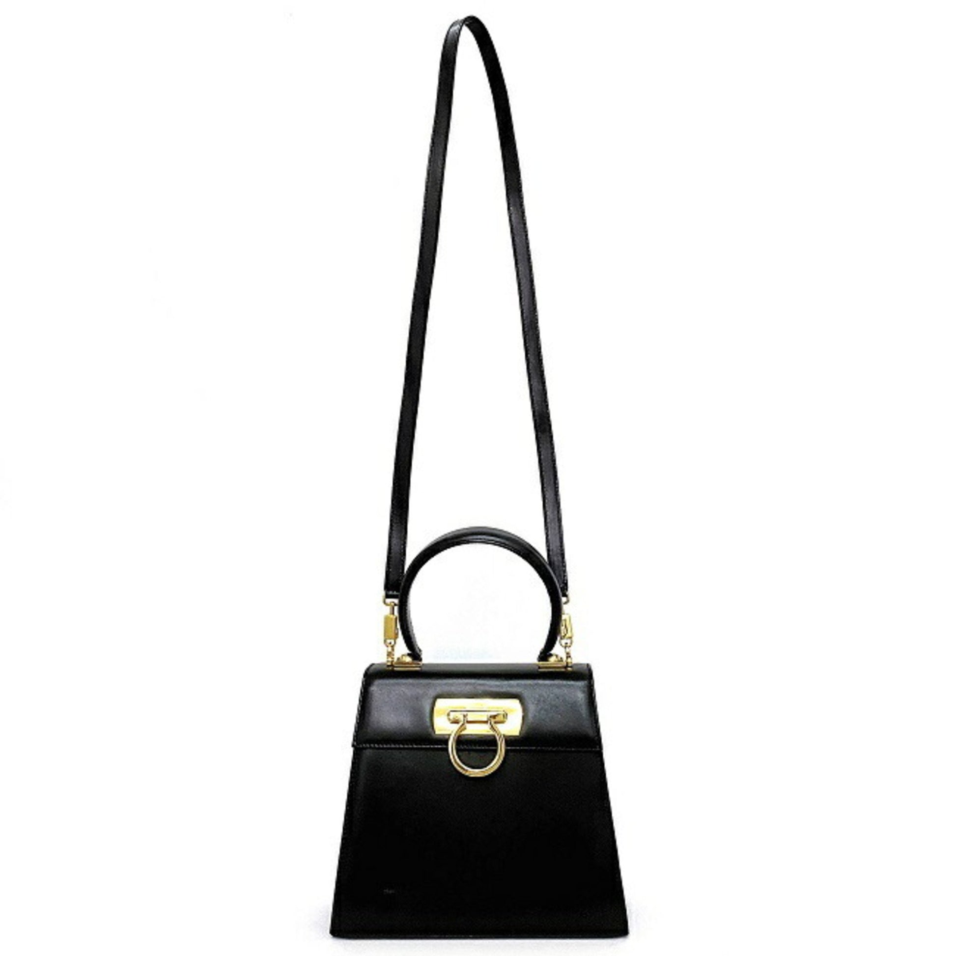 Salvatore Ferragamo Gancini, Black, Leather, handbag