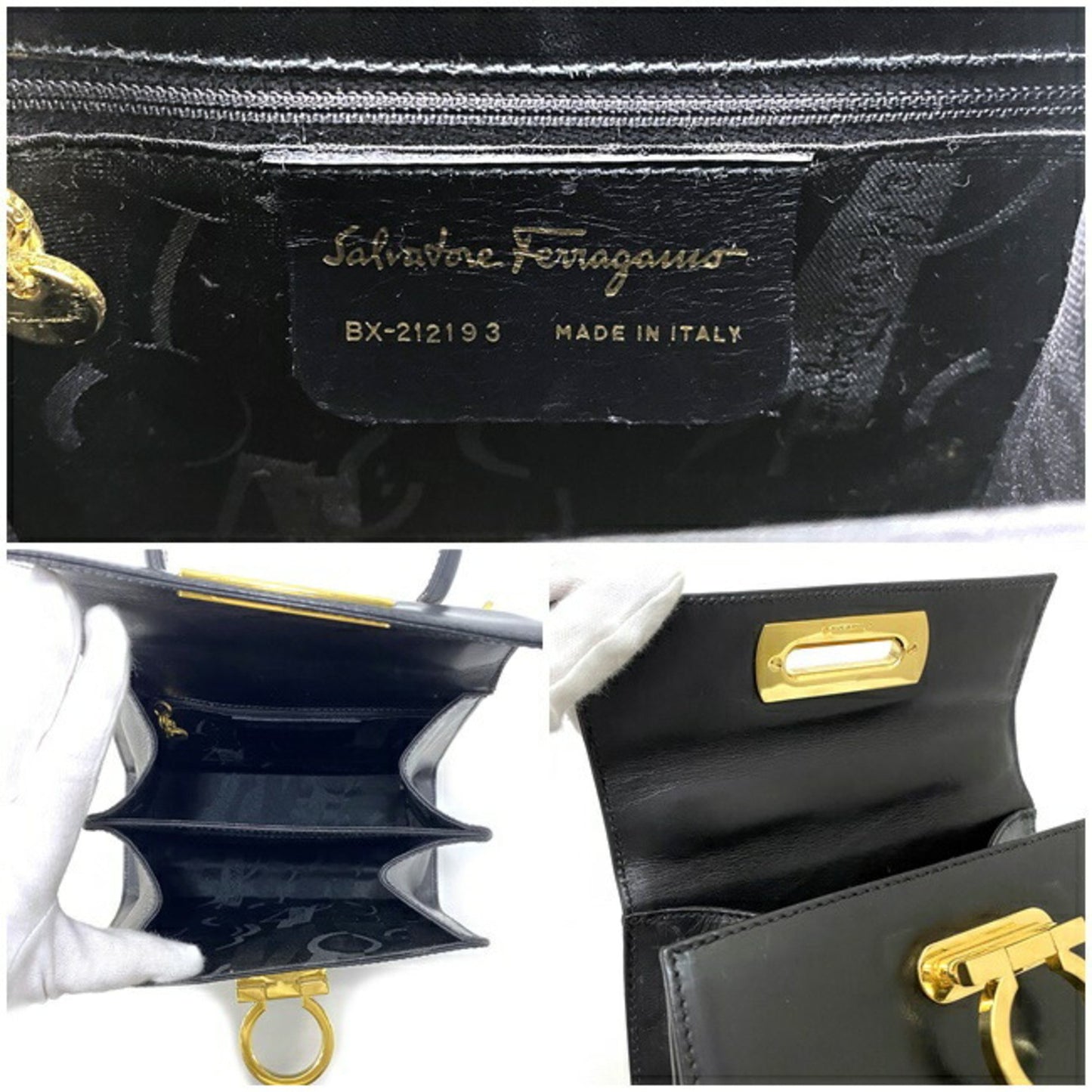 Salvatore Ferragamo Gancini, Black, Leather, handbag