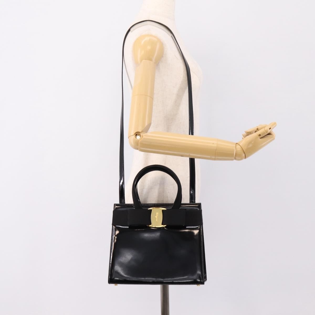 Salvatore Ferragamo Convertible Vara Bow Patent Leather, Black, Patent Leather, Handbag