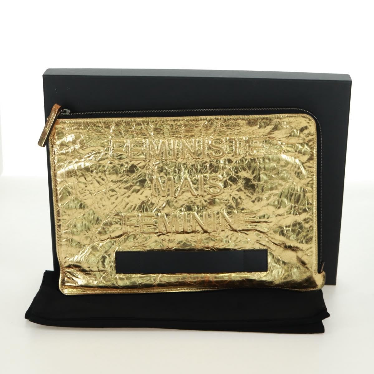 Chanel Feminine Crinkled Leather, Gold, Leather, Clutch