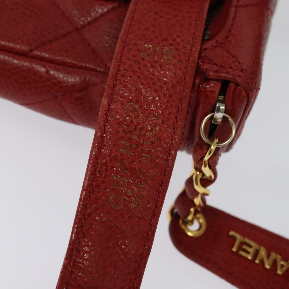 Chanel Vintage Zip Belt Quilted Caviar, Red, Leather, Shoulder Bag
