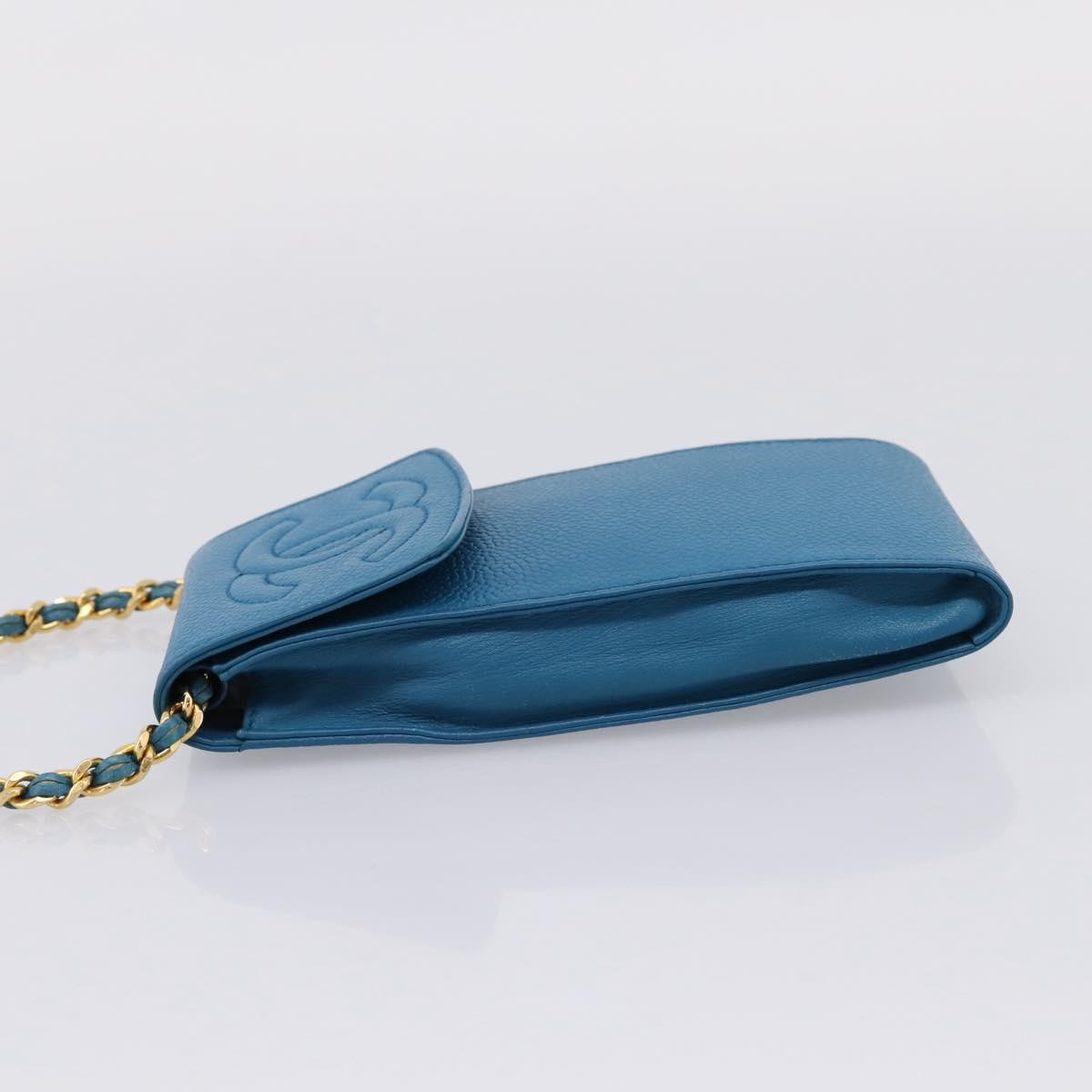 Chanel Vintage CC Phone Holder Caviar, Blue, Leather, Clutch