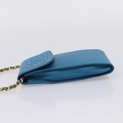 Chanel Vintage CC Phone Holder Caviar, Blue, Leather, Clutch