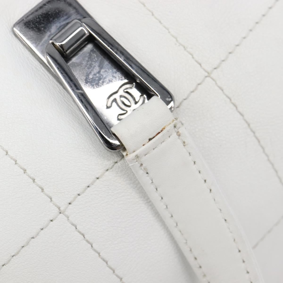 Chanel Square Stitch CC Boston Quilted Leather, White, Leather, Handbag
