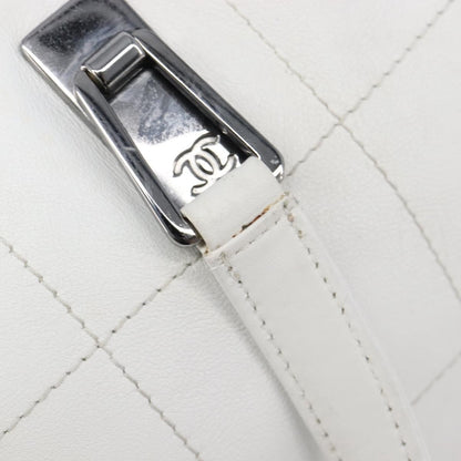 Chanel Square Stitch CC Boston Quilted Leather, White, Leather, Handbag