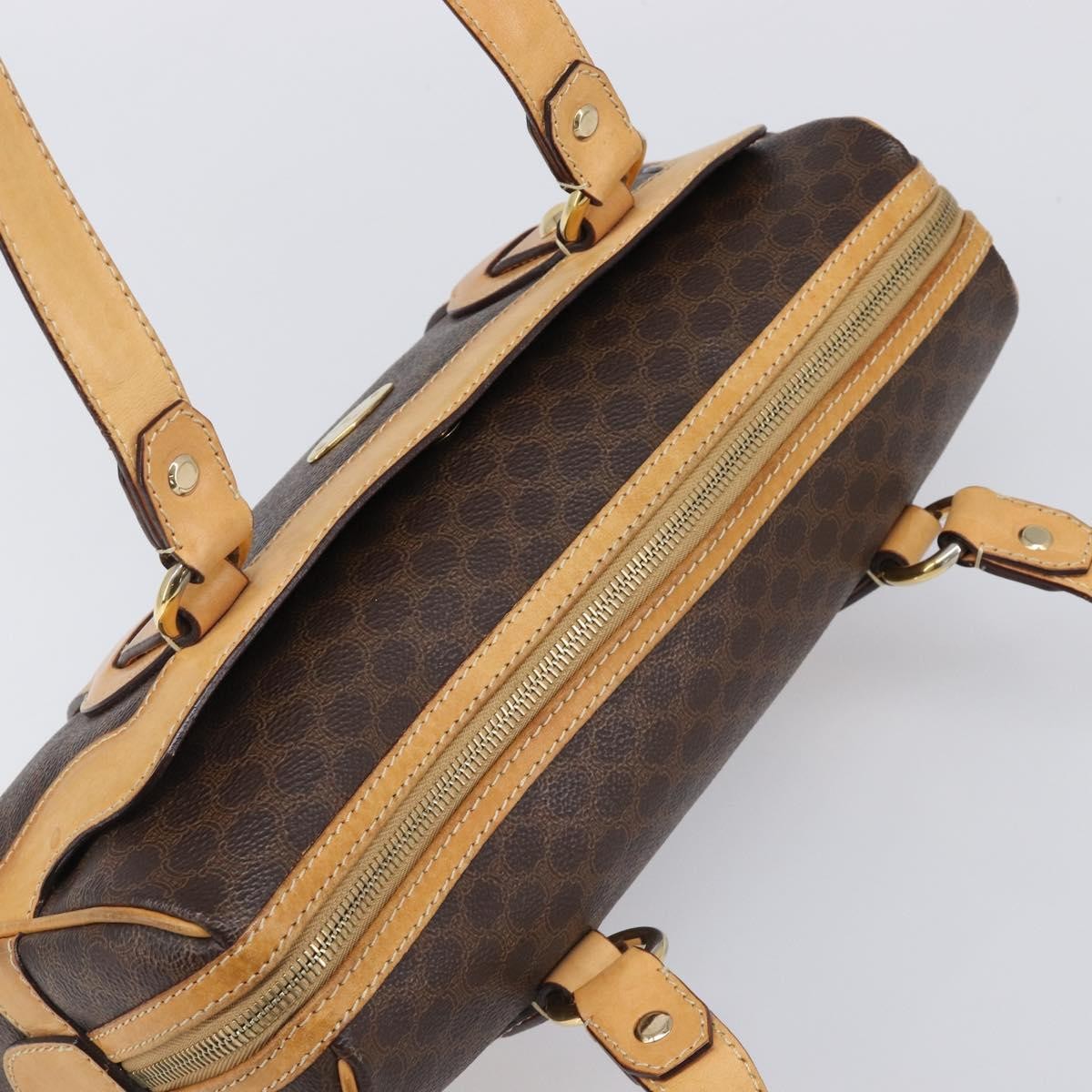 Celine Vintage Shoulder Bag Macadam Canvas & Leather, Brown, PVC, Shoulder Bag