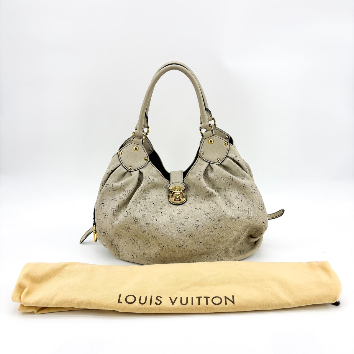 Louis Vuitton L Hobo Mahina Leather, Beige, Leather, Shoulder Bag