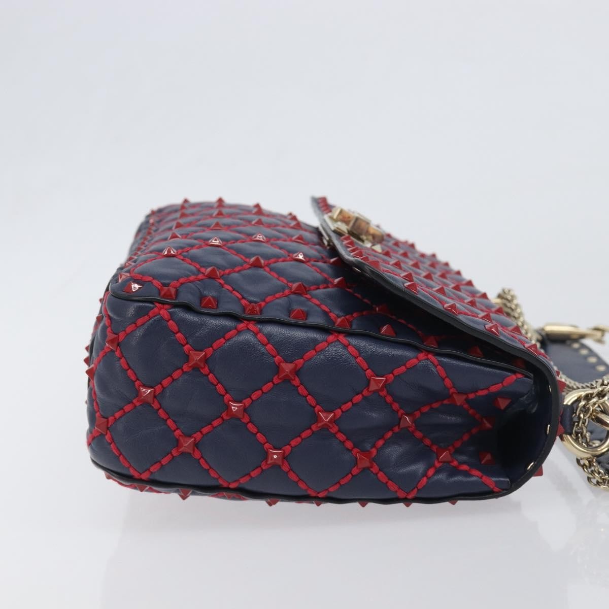 Valentino Garavani Rockstud Spike Flap Quilted Leather, Navy, Leather, Shoulder Bag