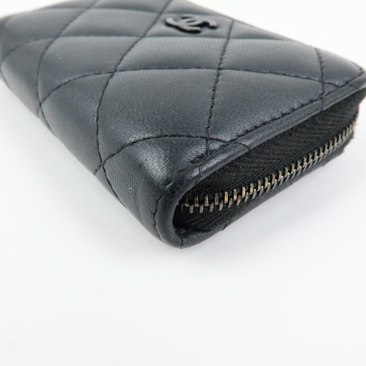 Chanel So Black CC Zip Coin Purse Quilted Lambskin, Black, Leather, Wallet