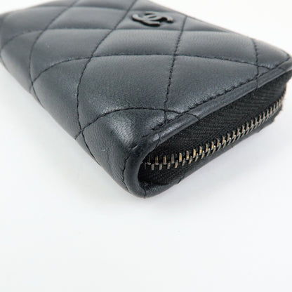 Chanel So Black CC Zip Coin Purse Quilted Lambskin, Black, Leather, Wallet