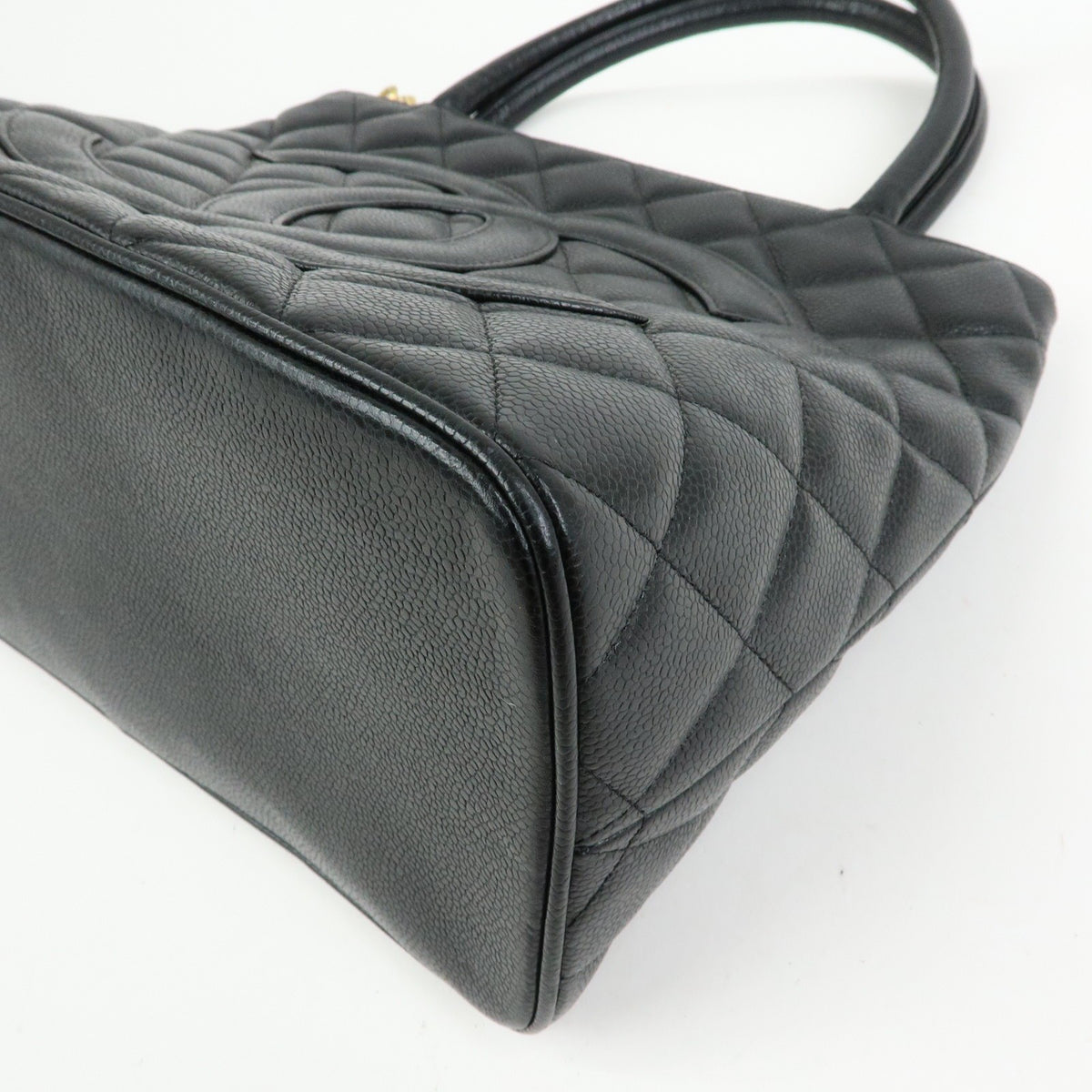Chanel Medallion Quilted Caviar, Black, Leather, Tote Bag