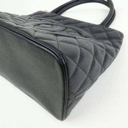 Chanel Medallion Quilted Caviar, Black, Leather, Tote Bag