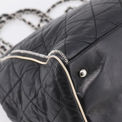 Chanel North South Mademoiselle Lock Quilted Leather, Black, Leather, Tote Bag