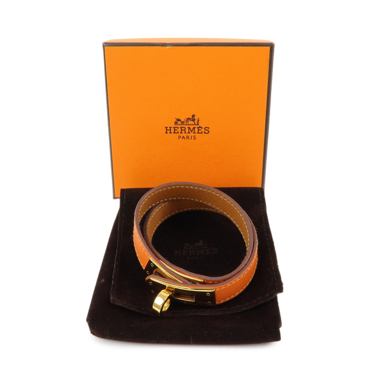 Hermes Kelly Double Tour Leather, Orange, Leather, Bracelet