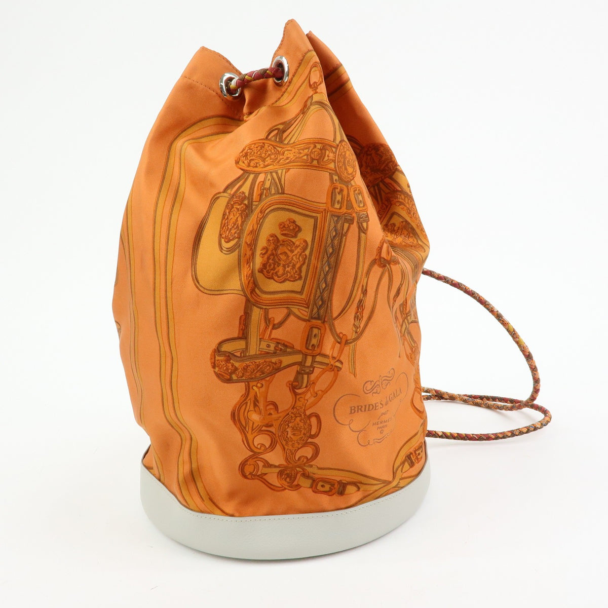 Hermes Soie Cool Printed Silk and Calfskin, Orange, Silk, Handbag