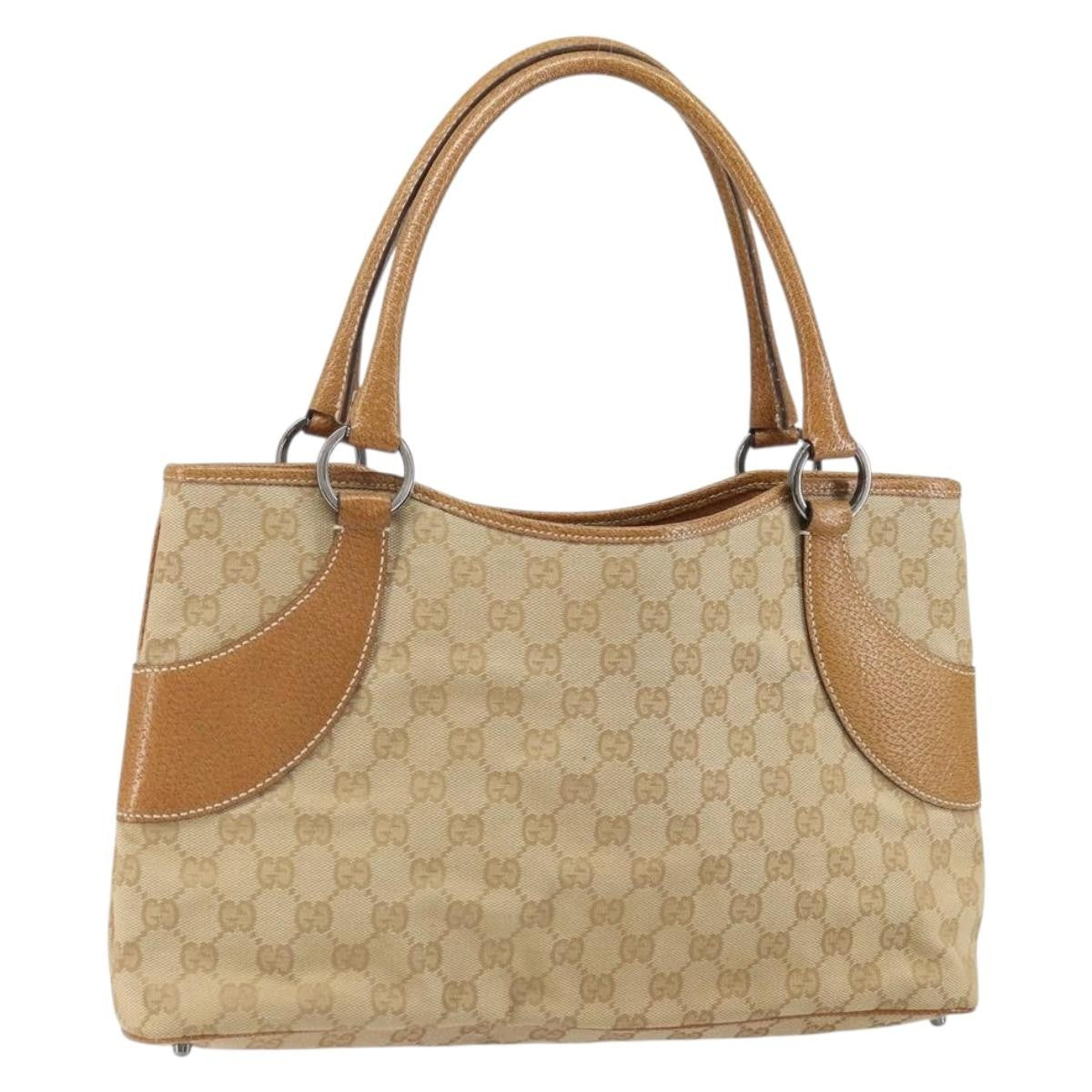 Gucci Vintage Ring Tote GG Canvas with Leather, Beige, Canvas, Tote Bag