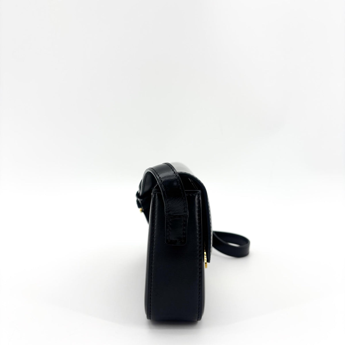 Celine Triomphe East-West Smooth Calfskin, Black, Leather, Shoulder Bag