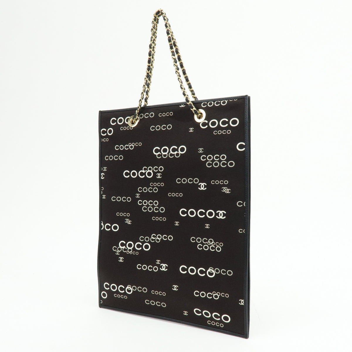 Chanel Vintage Coco Chain Shopping Printed Canvas, Black, Canvas, Tote Bag