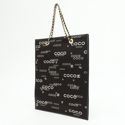 Chanel Vintage Coco Chain Shopping Printed Canvas, Black, Canvas, Tote Bag