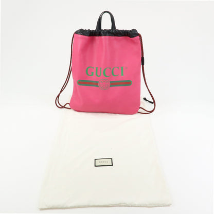 Gucci Logo Drawstring Printed Leather, Pink, Leather, Backpack