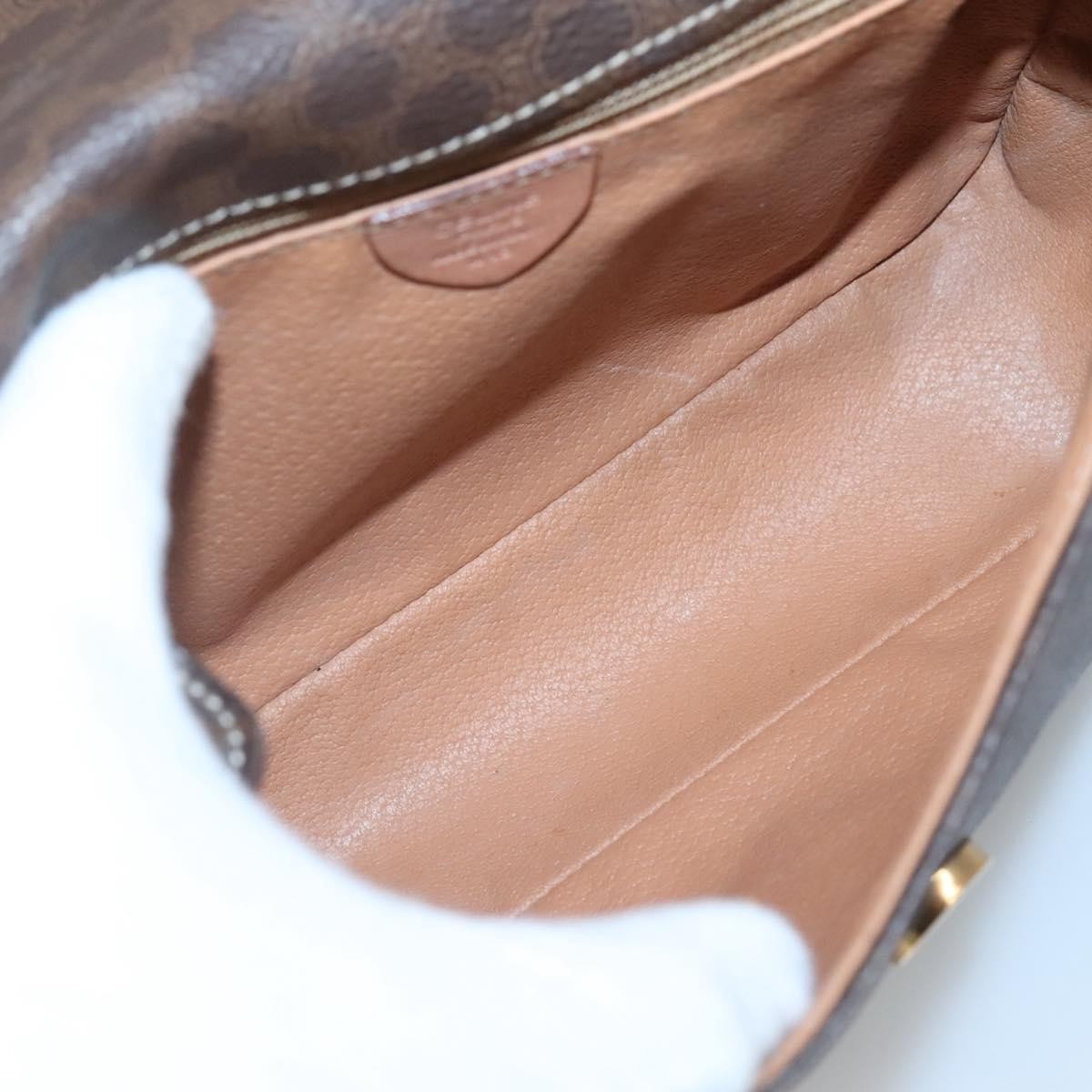 Celine Vintage Macadam Circle Logo Canvas and Leather, Brown, Canvas, Shoulder Bag