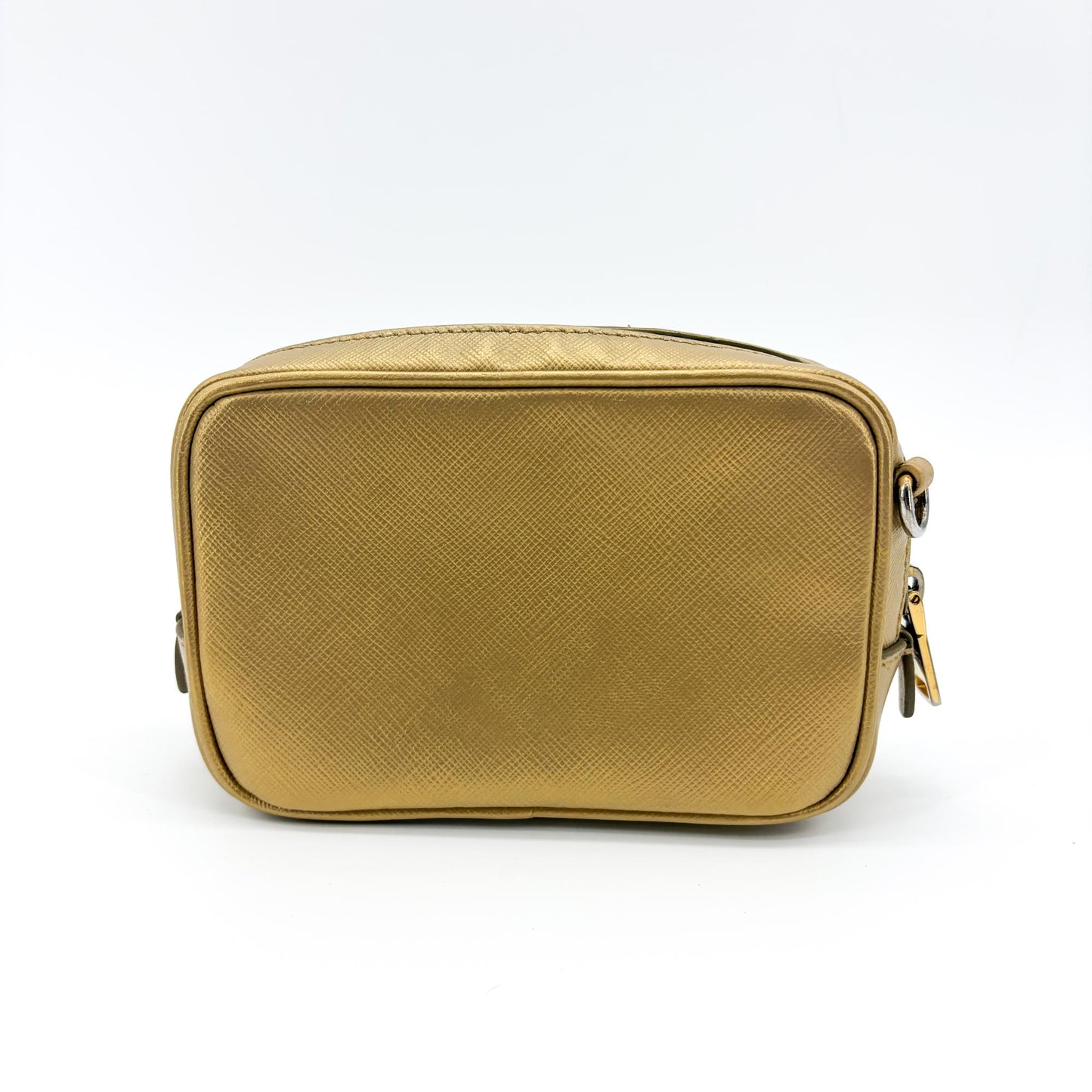 Prada Camera Saffiano Leather, Gold, Leather, Shoulder Bag