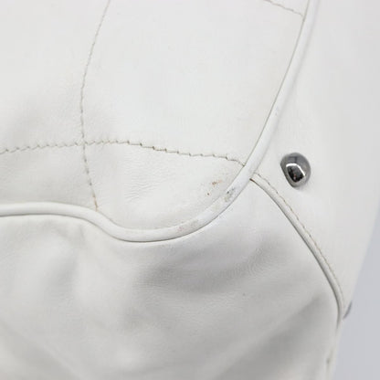 Chanel Square Stitch CC Boston Quilted Leather, White, Leather, Handbag