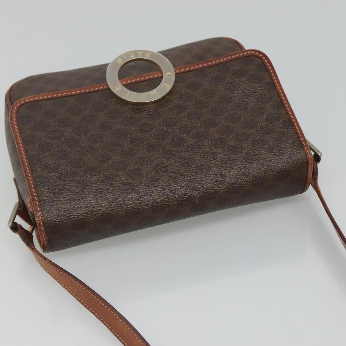 Celine Vintage Macadam Circle Logo Canvas and Leather, Brown, Canvas, Shoulder Bag