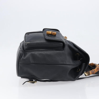 Gucci Vintage Bamboo Leather, Black, Leather, Backpack