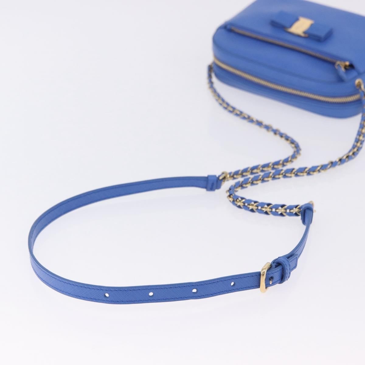 Salvatore Ferragamo Vara Chain Flap Leather, Blue, Leather, Shoulder Bag