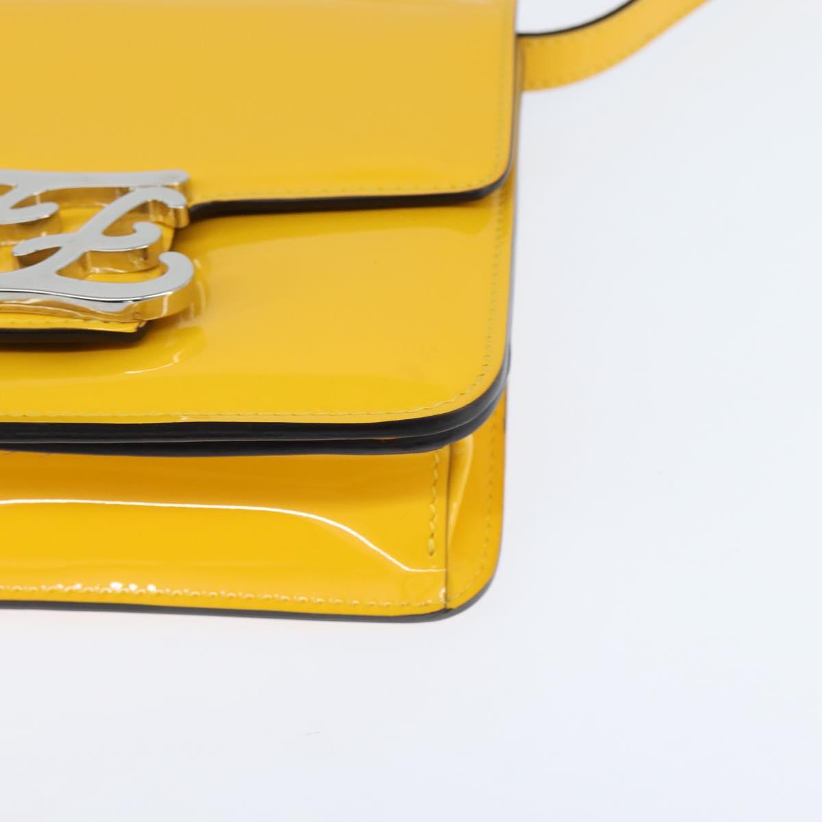 Fendi Curligraphy Shoulder Enamel Yellow Silver, Yellow, Patent Leather, Shoulder Bag