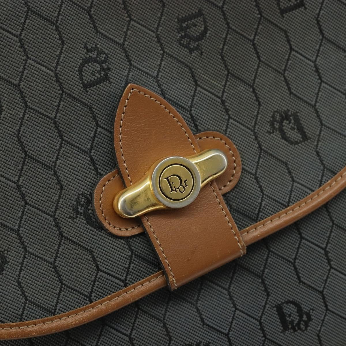 Christian Dior Vintage Honeycomb Flap Canvas and Leather, Black, Canvas, Shoulder Bag