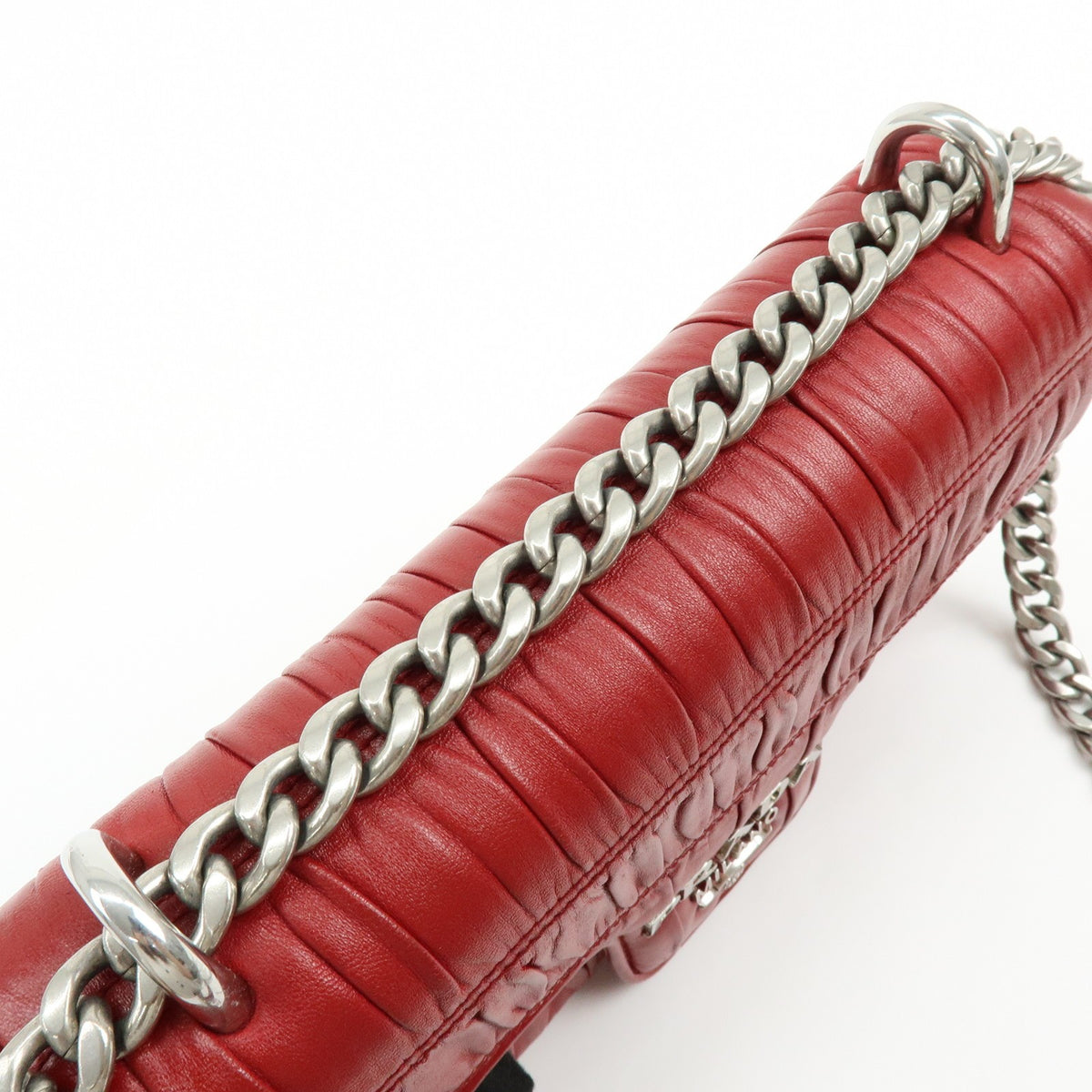 Prada Chain Flap Nappa Gaufre, Red, Leather, Shoulder Bag