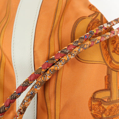 Hermes Soie Cool Printed Silk and Calfskin, Orange, Silk, Handbag