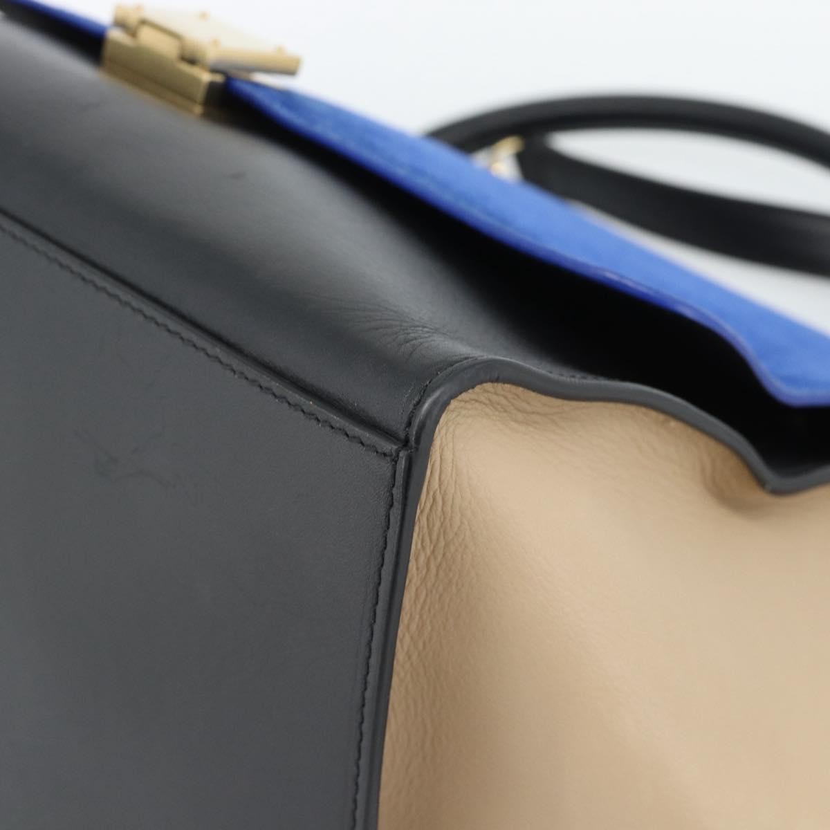 Celine Trapeze Leather with Suede, Blue, Leather, Handbag