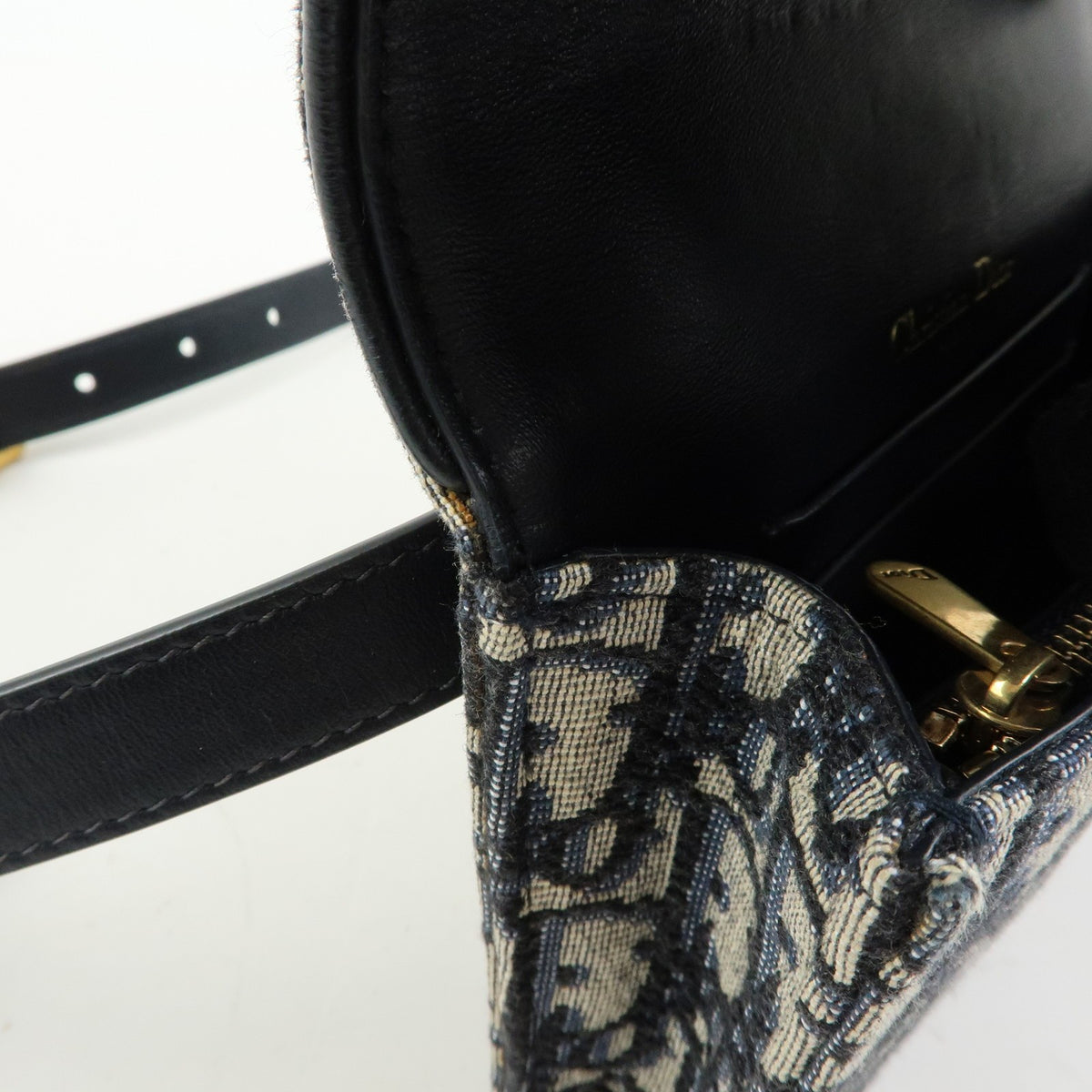 Christian Dior Saddle Belt Oblique Canvas, Navy, Canvas, Handbag