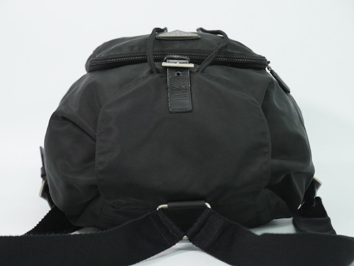 Prada Front Pocket Buckle Nylon, Black, Nylon, Backpack
