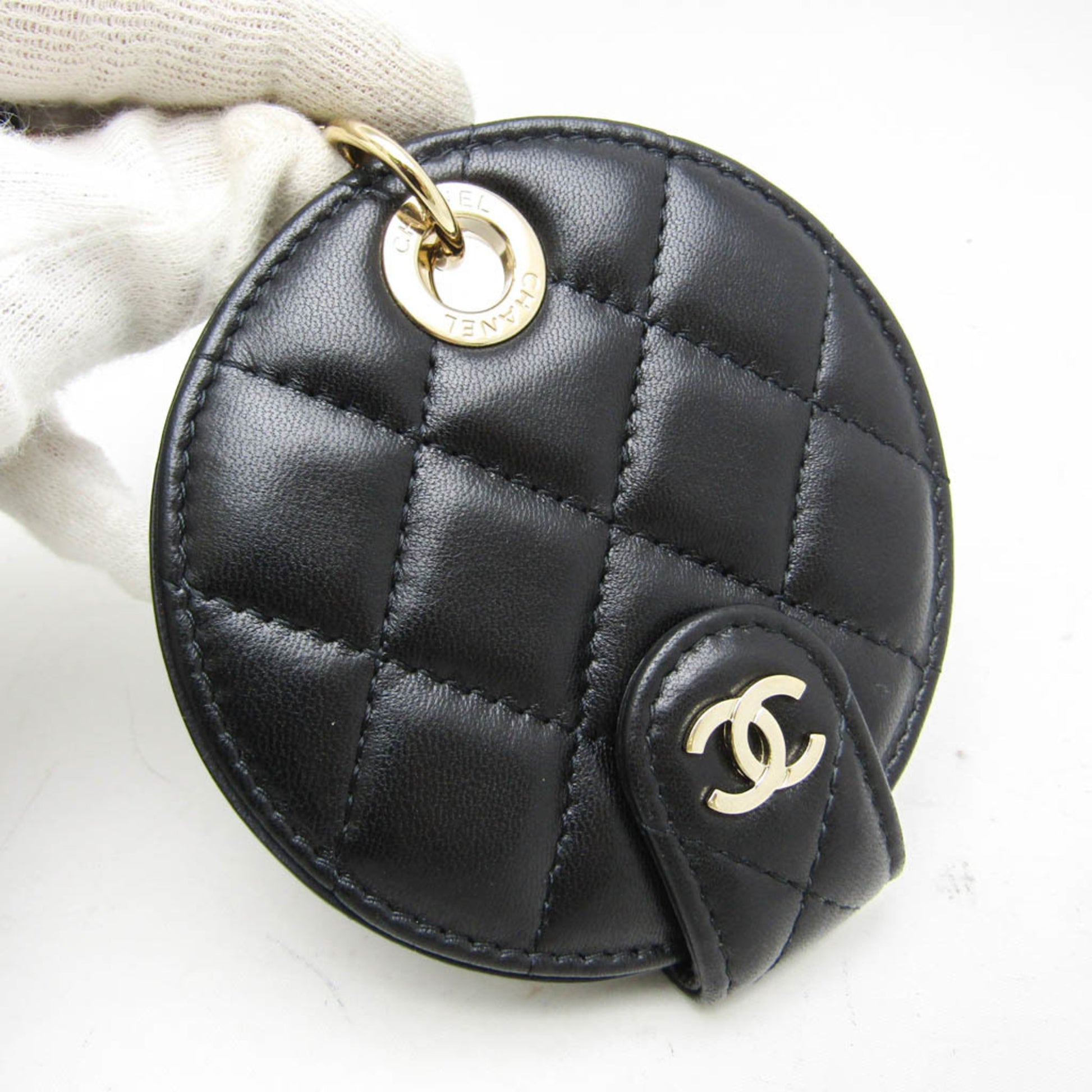 Chanel Name Tag Quilted Leather, Black, Leather, Charm