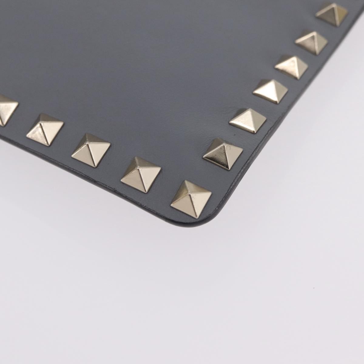 Valentino Garavani Rockstud Pouch Leather, Gray, Leather, Clutch