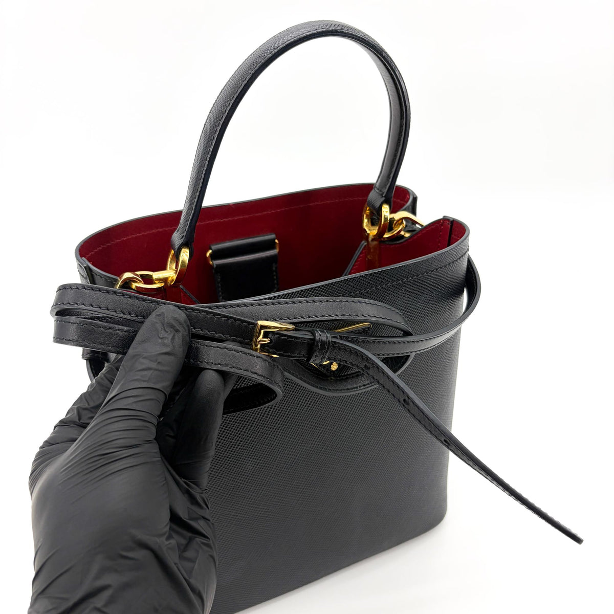 Prada Panier Bucket Saffiano Leather, Black, Leather, Handbag