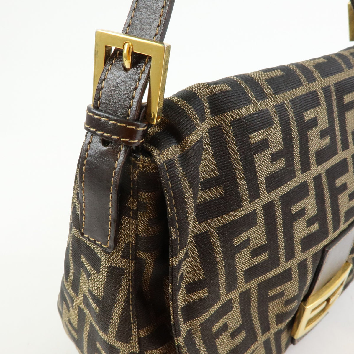 Fendi Round Flap Baguette Zucca Canvas, Brown, Canvas, Shoulder Bag