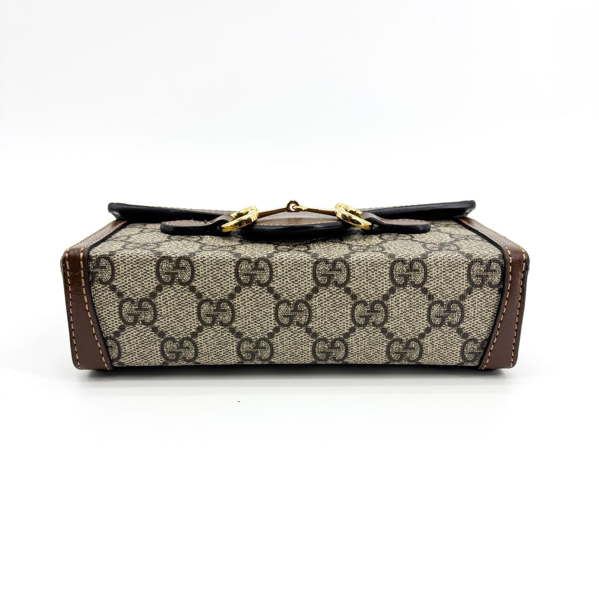 Gucci Horsebit 1955 Flap GG Coated Canvas, Brown, Canvas, Crossbody Bag