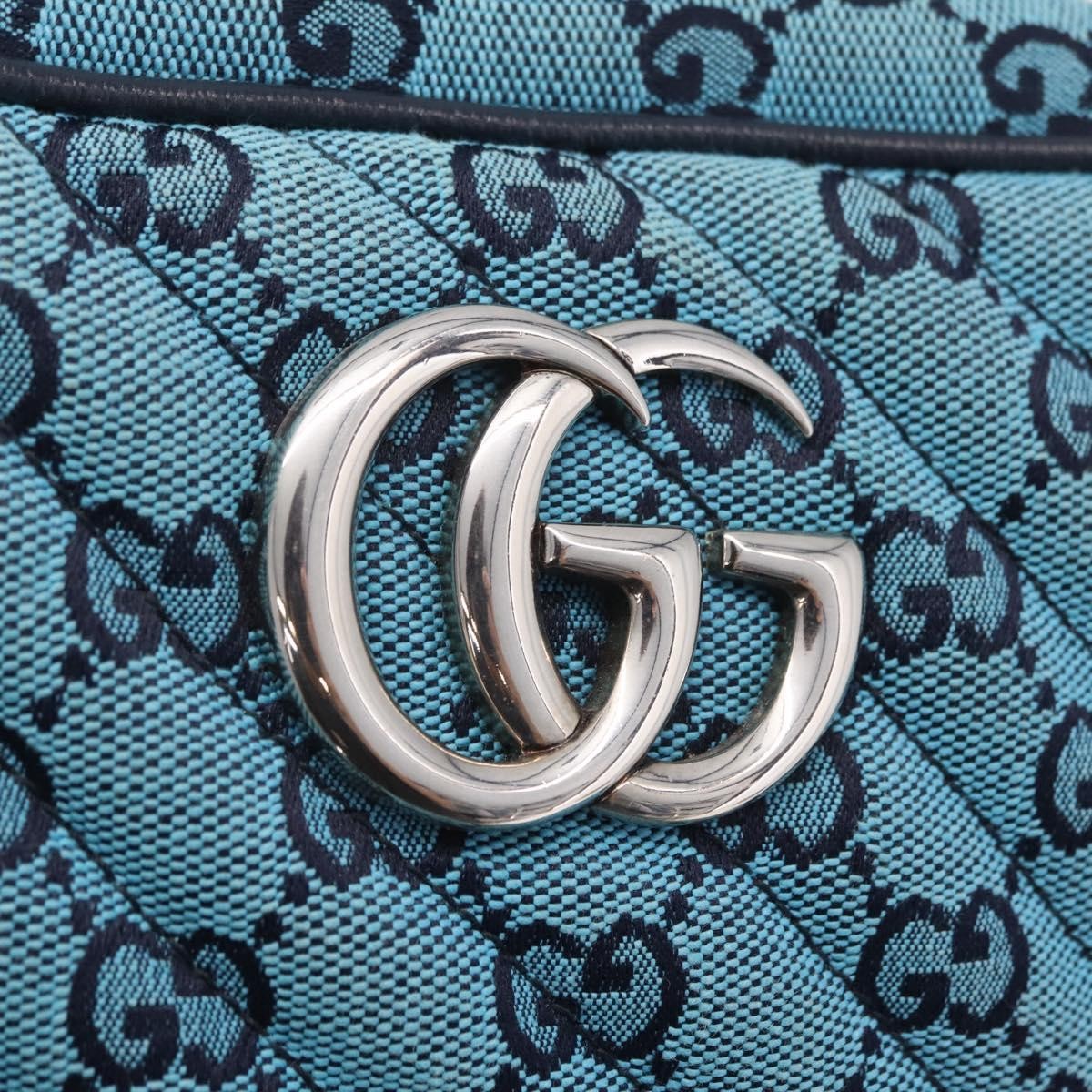 Gucci GG Marmont Multicolor Diagonal Quilted GG Canvas, Blue, Canvas, Shoulder Bag