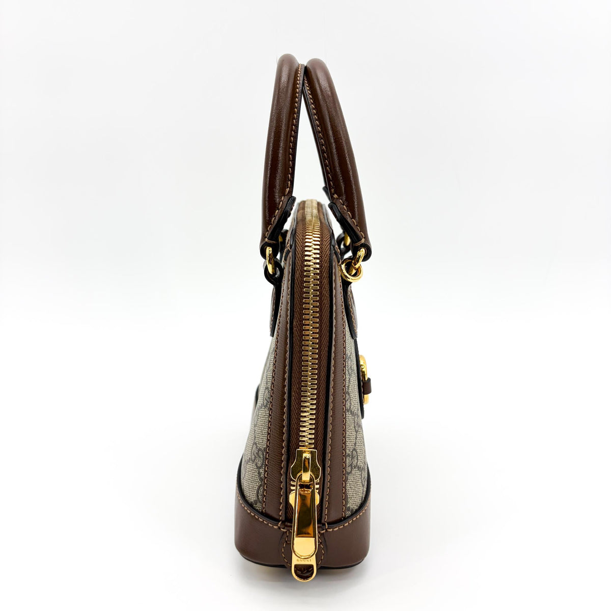 Gucci Horsebit 1955 Top Handle GG Coated Canvas with Leather, Brown, Canvas, Handbag