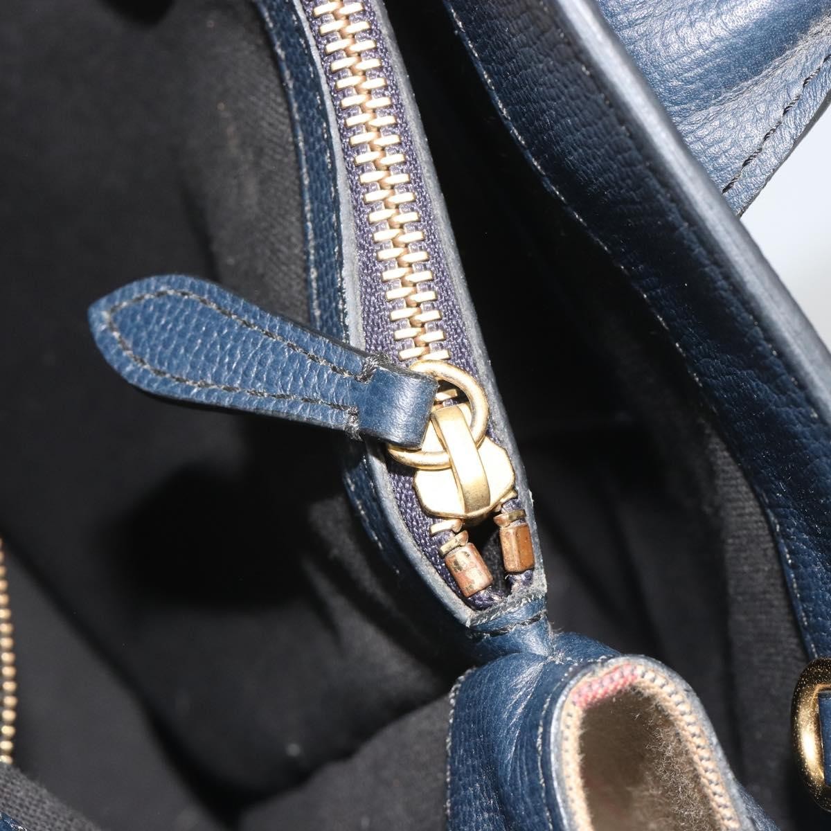 Burberry Banner Leather and House Check Canvas, Navy, Leather, Tote Bag