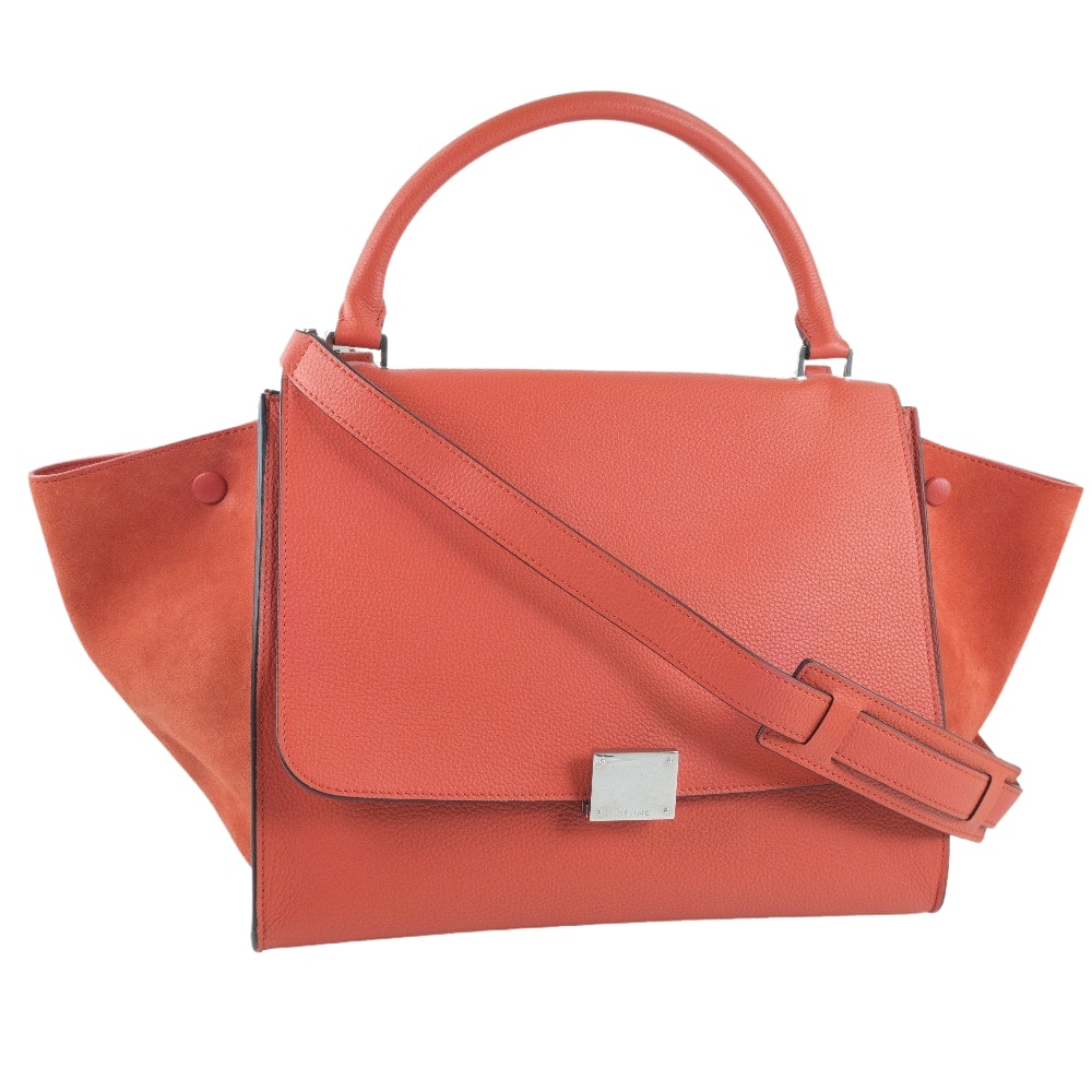 Céline Trapèze, Orange, Leather, handbag