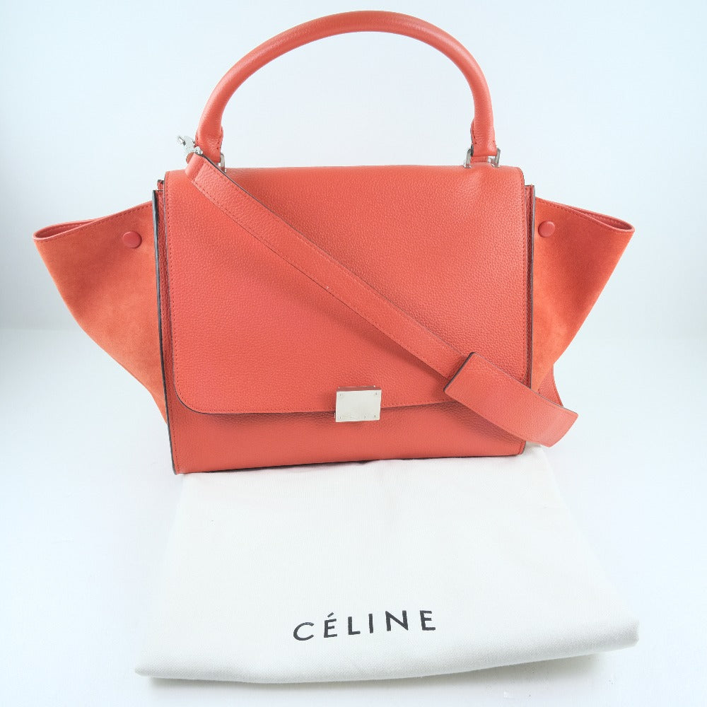 Céline Trapèze, Orange, Leather, handbag