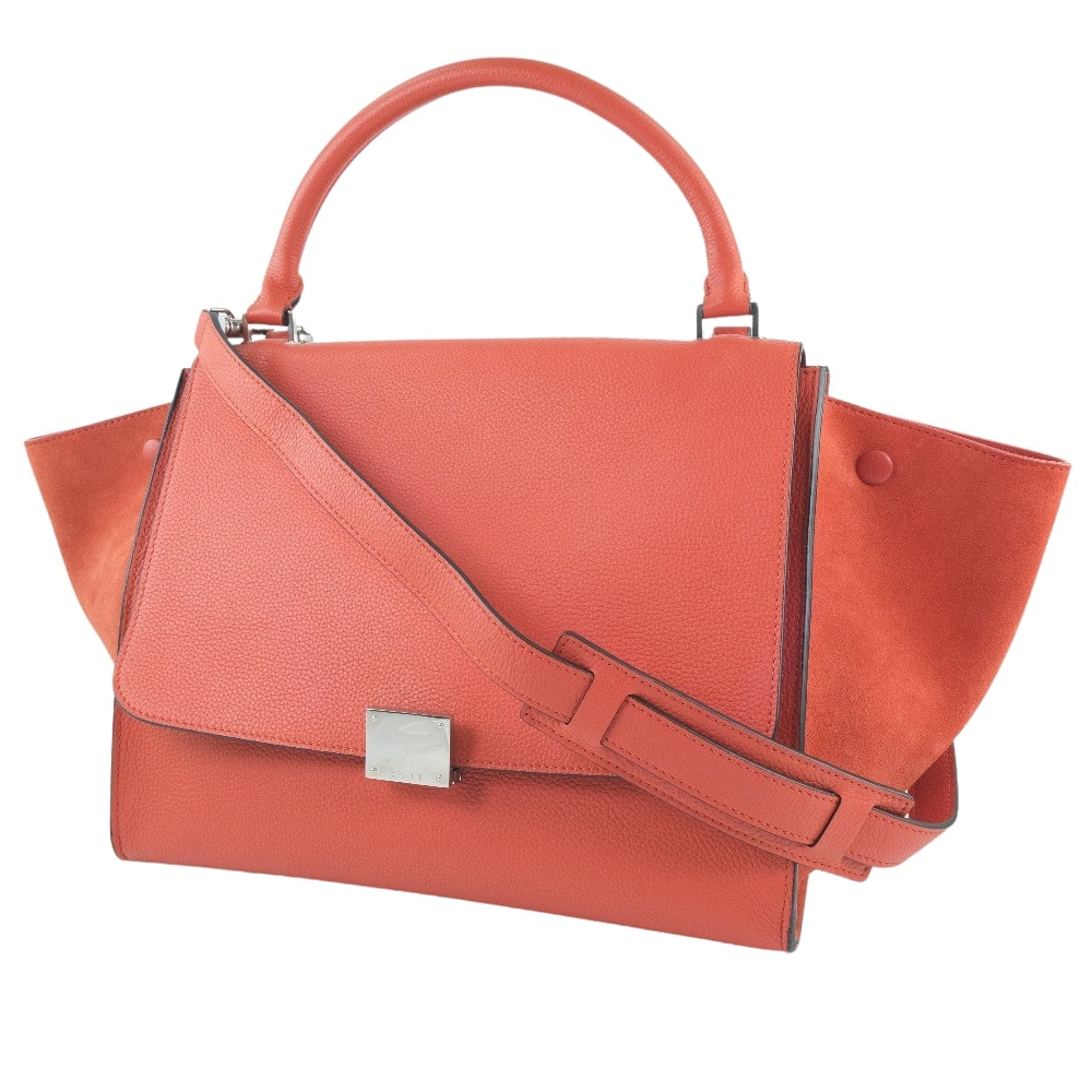 Céline Trapèze, Orange, Leather, handbag